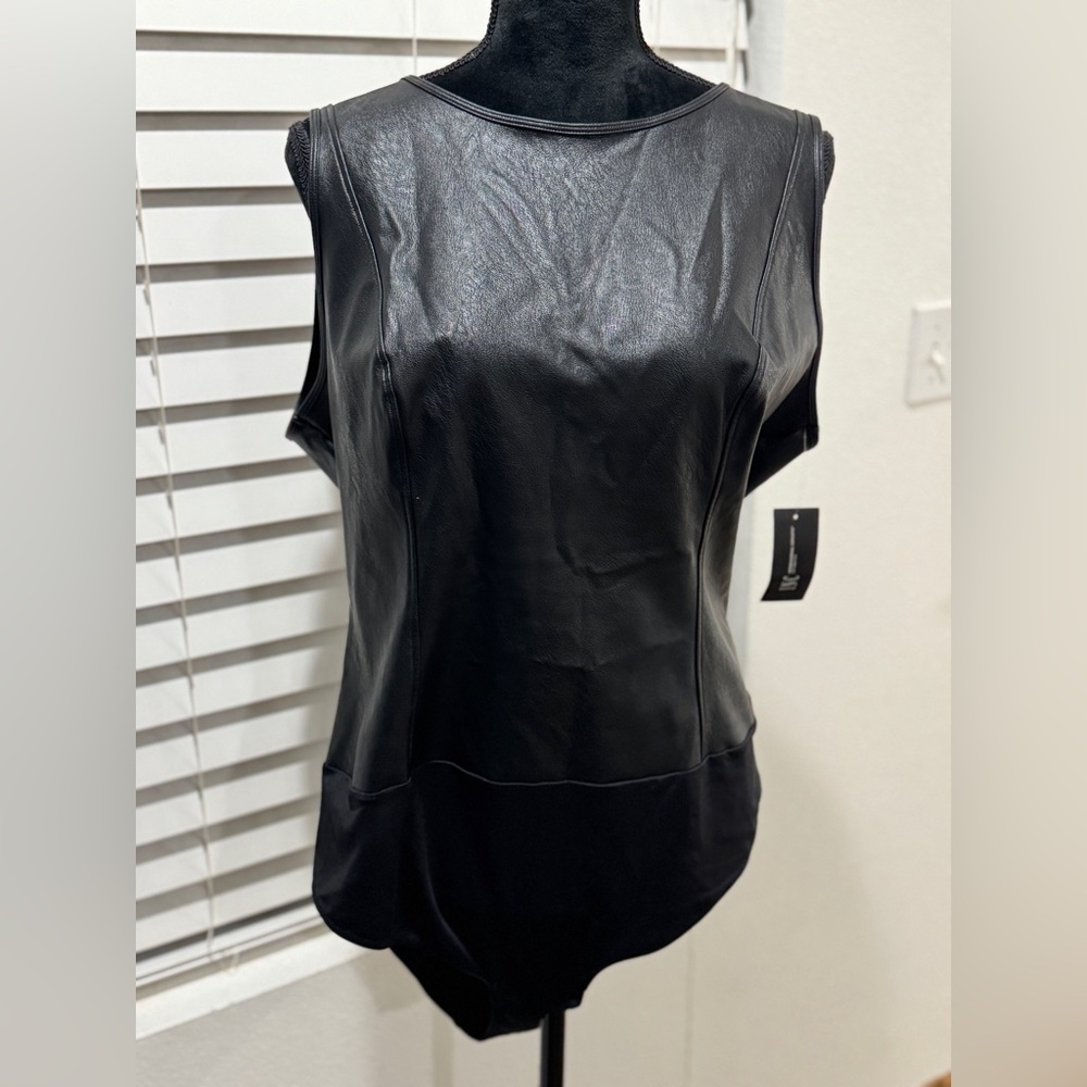 INC International Concepts Black Faux Leather Bodysuit